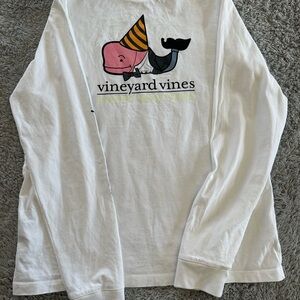 Vineyard Vines White Long Sleeve Kids Tee with Party Whale